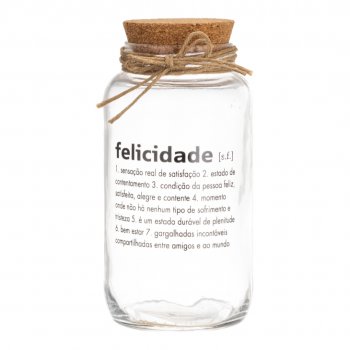 POTE HERMÉTICO DE VIDRO 007 800ML DECORADO FELICIDADE