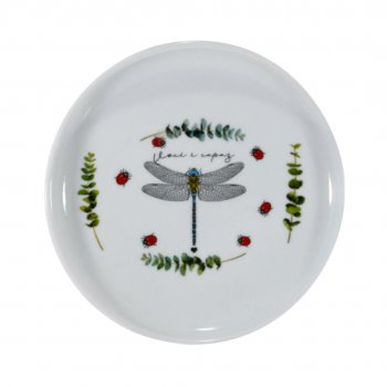 Prato De Sobremesa Porcelana Decorado 19cm Flores e Borboletas